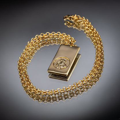 Gold St Christopher Ingot Bar Pendant 22 Inches