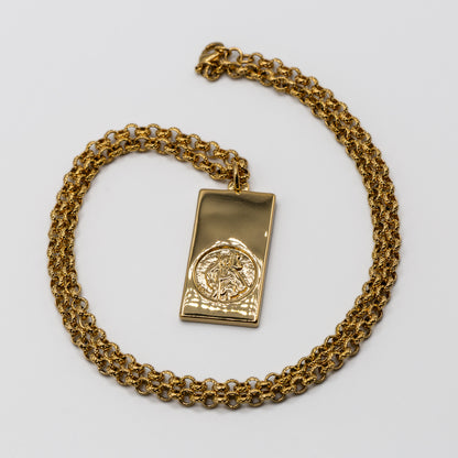 Gold St Christopher Ingot Bar Pendant 22 Inches