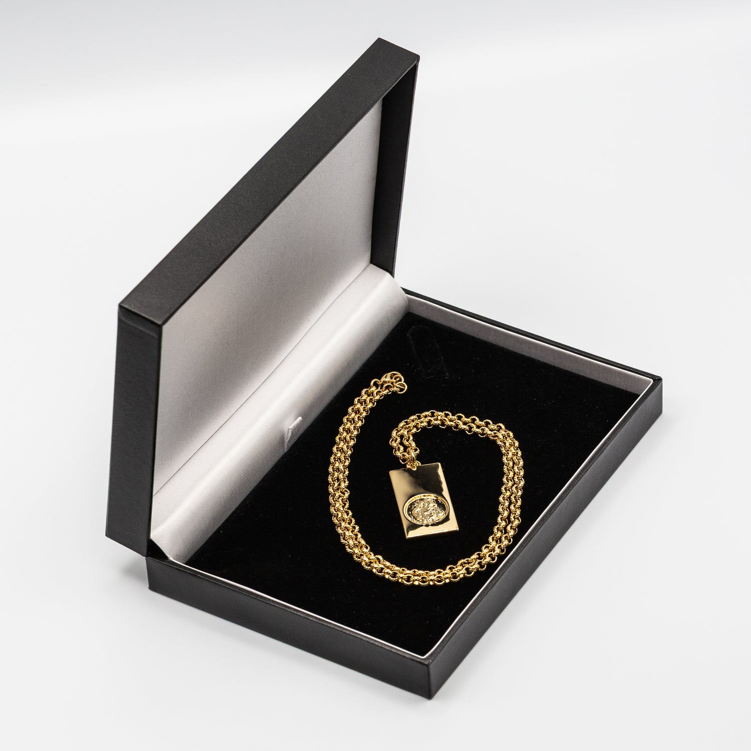 Gold St Christopher Ingot Bar Pendant 22 Inches