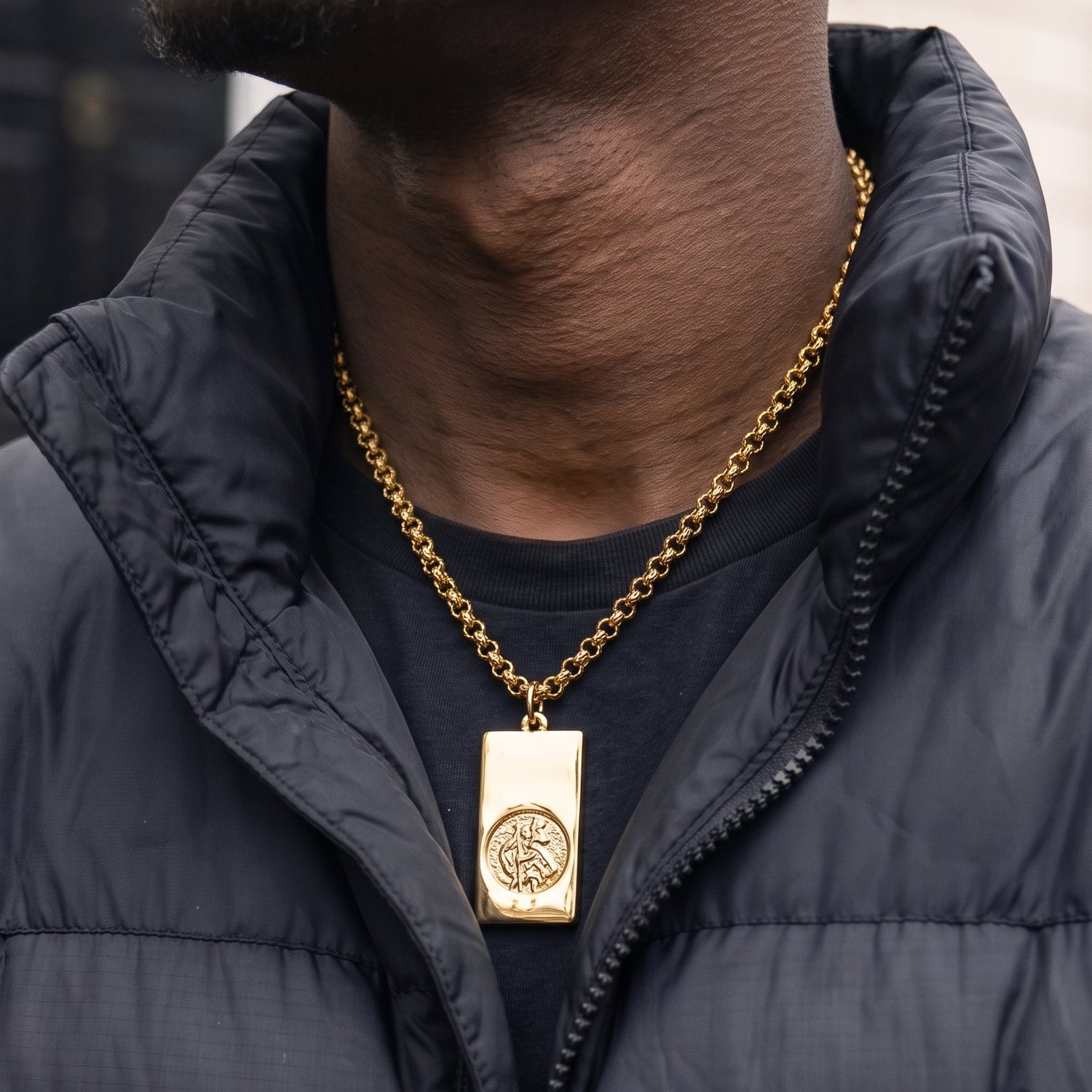Gold St Christopher Ingot Pendant