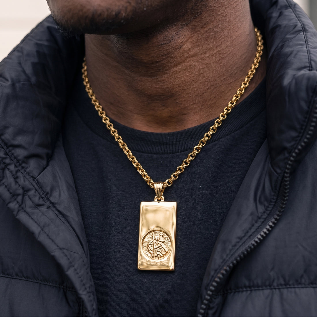 Gold St Christopher Ingot Pendant