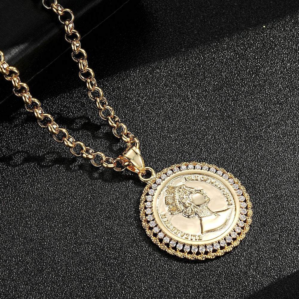 Gold Filled Royal Queen Pendant and Cuban Chain Set