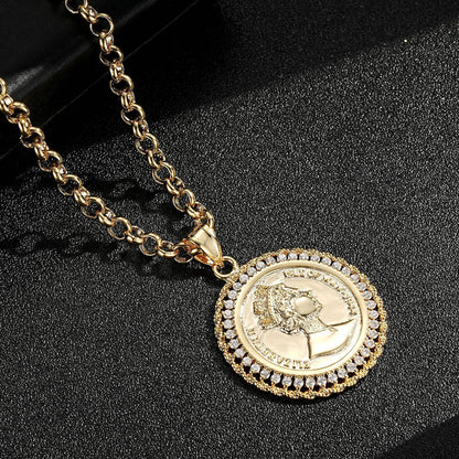 Gold Filled Royal Queen Pendant and Cuban Chain Set