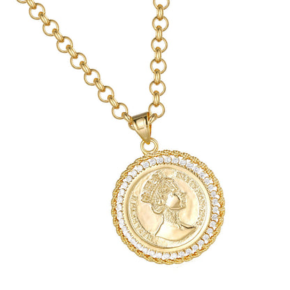 Person wearing Gold Queen Pendant Necklace