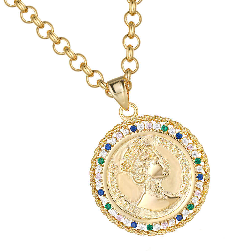 Gold Filled Royal Queen Pendant and Cuban Chain Set