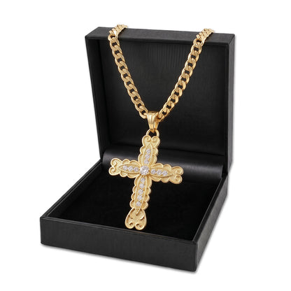 Gold Ornate Cross Pendant Necklace