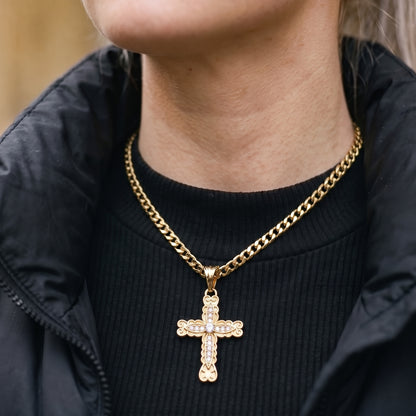 Gold Ornate Cross Pendant Necklace