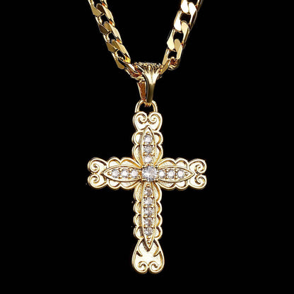 New Luxury Gold-Filled &amp; Gold-Filled Ornate Cross Pendant with Stones