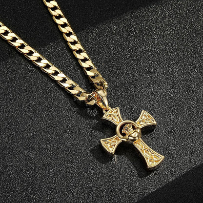 Celtic Claddagh Cross Pendant with Gold Chain