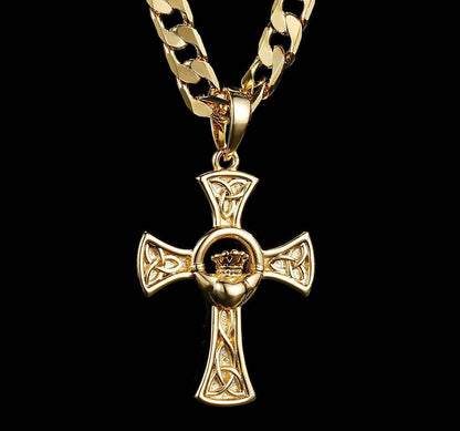 Gold Bonded Chain with Celtic Claddagh Cross Pendant