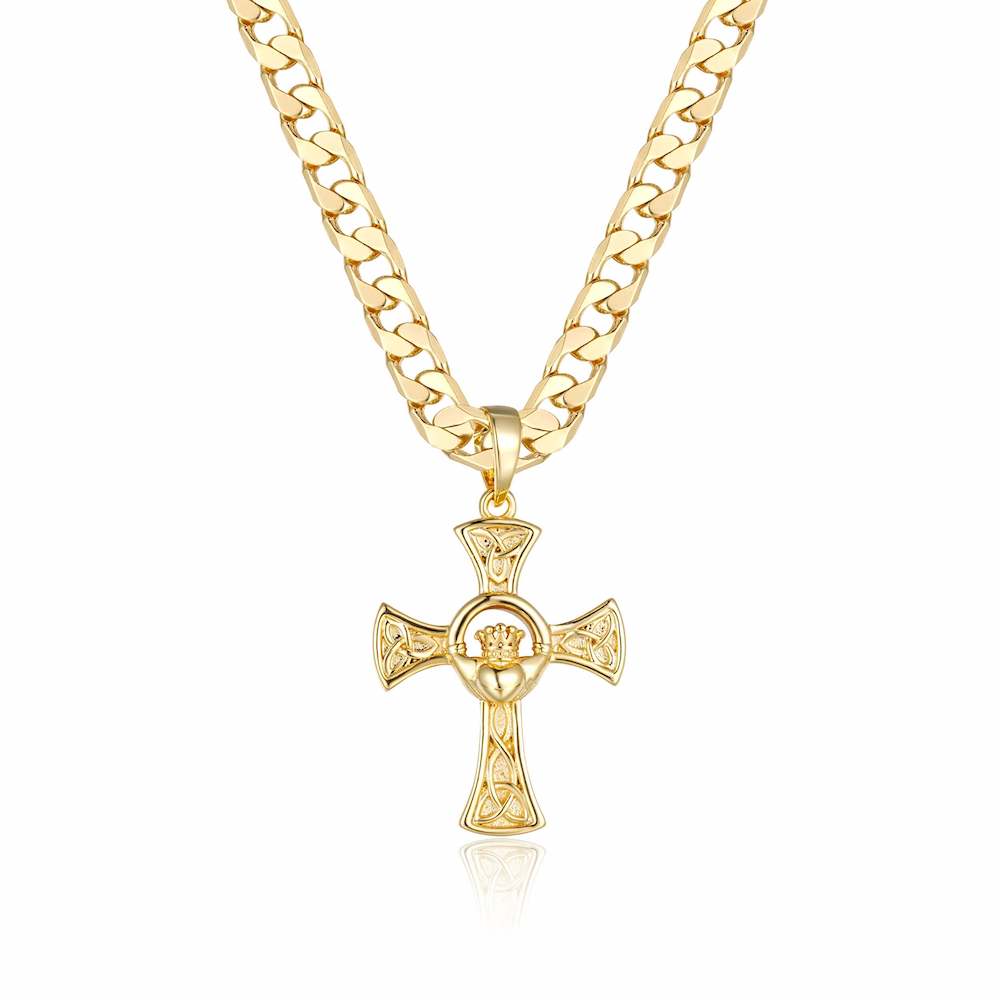 Gold Celtic Claddagh Cross Pendant 22inches