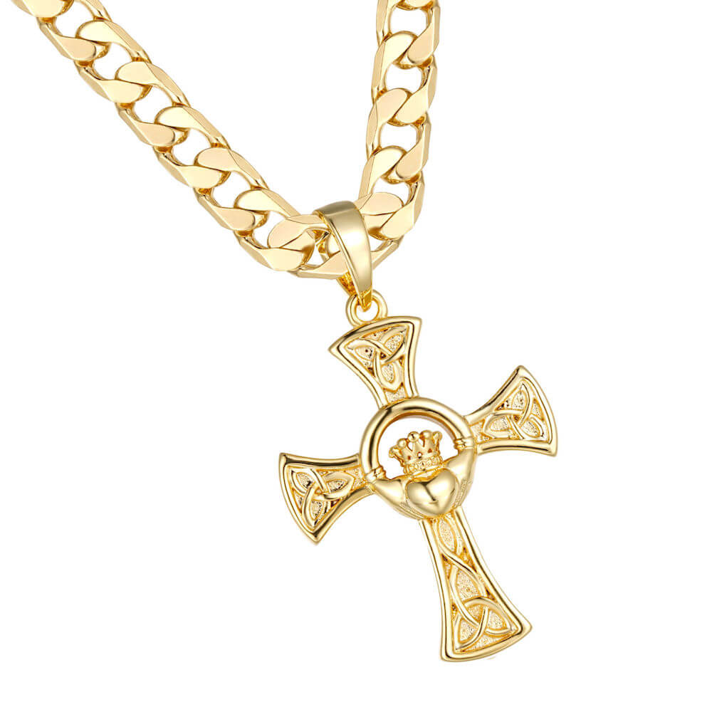 Celtic Claddagh Cross Pendant with Gold Chain