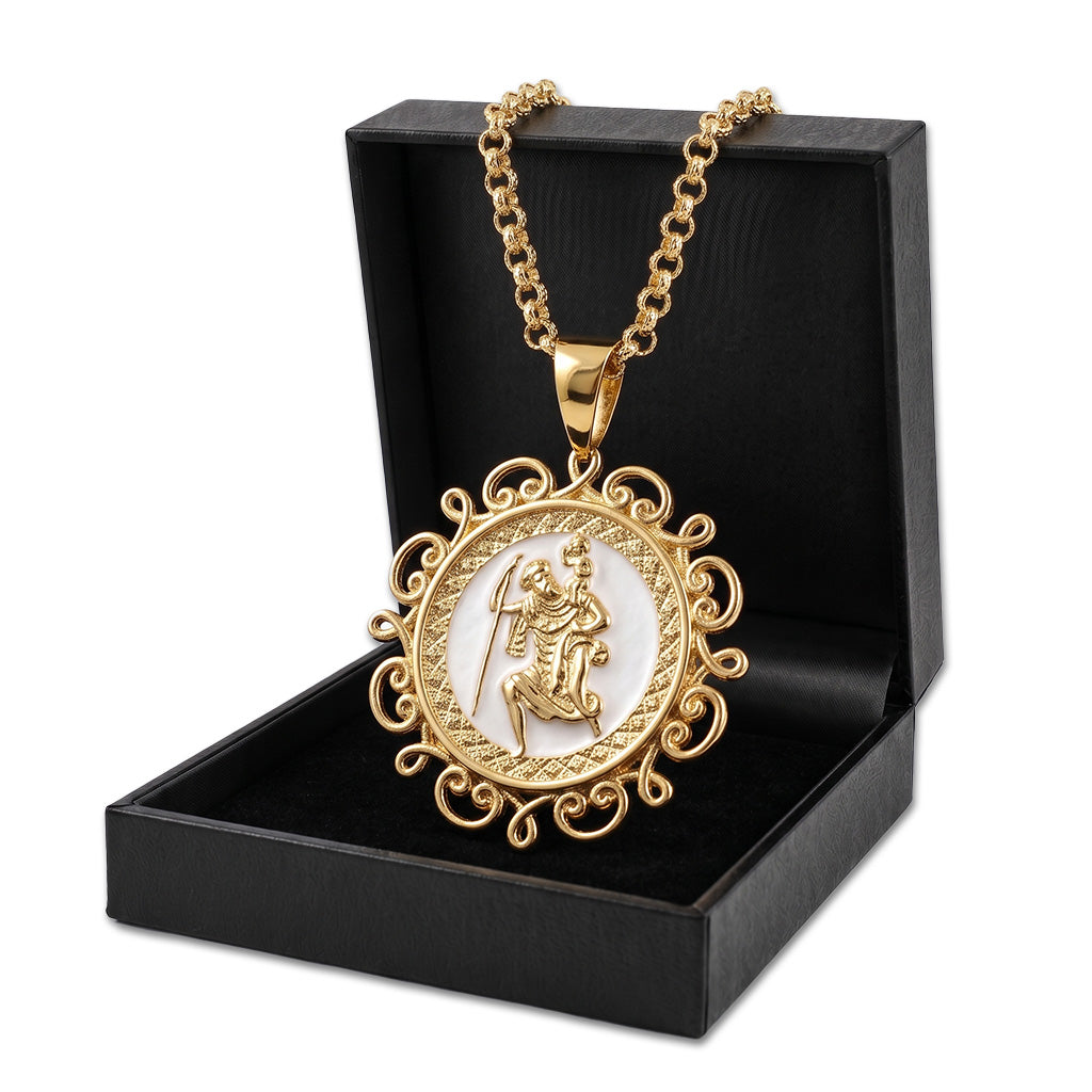 Gold St Christopher Pendant Necklace 22inches