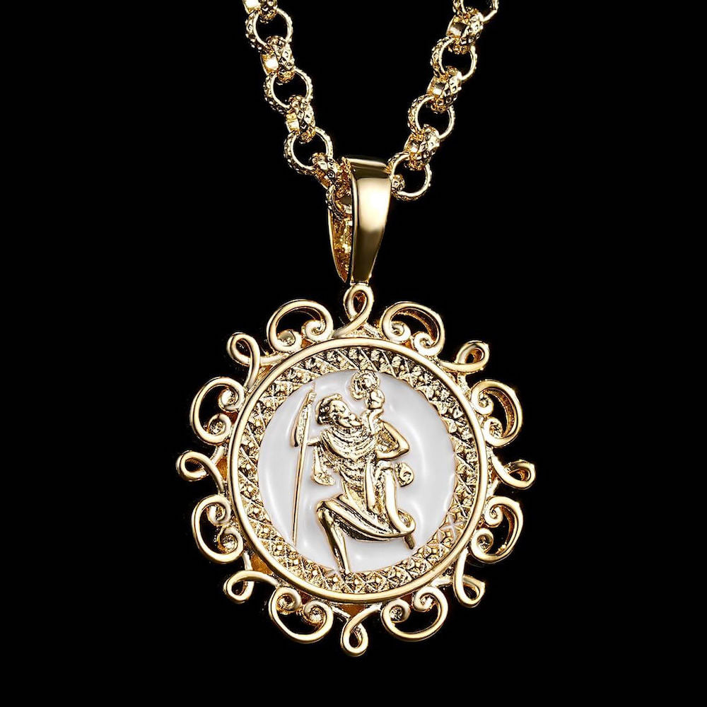 Gold St. Christopher pendant on a 22-inch chain