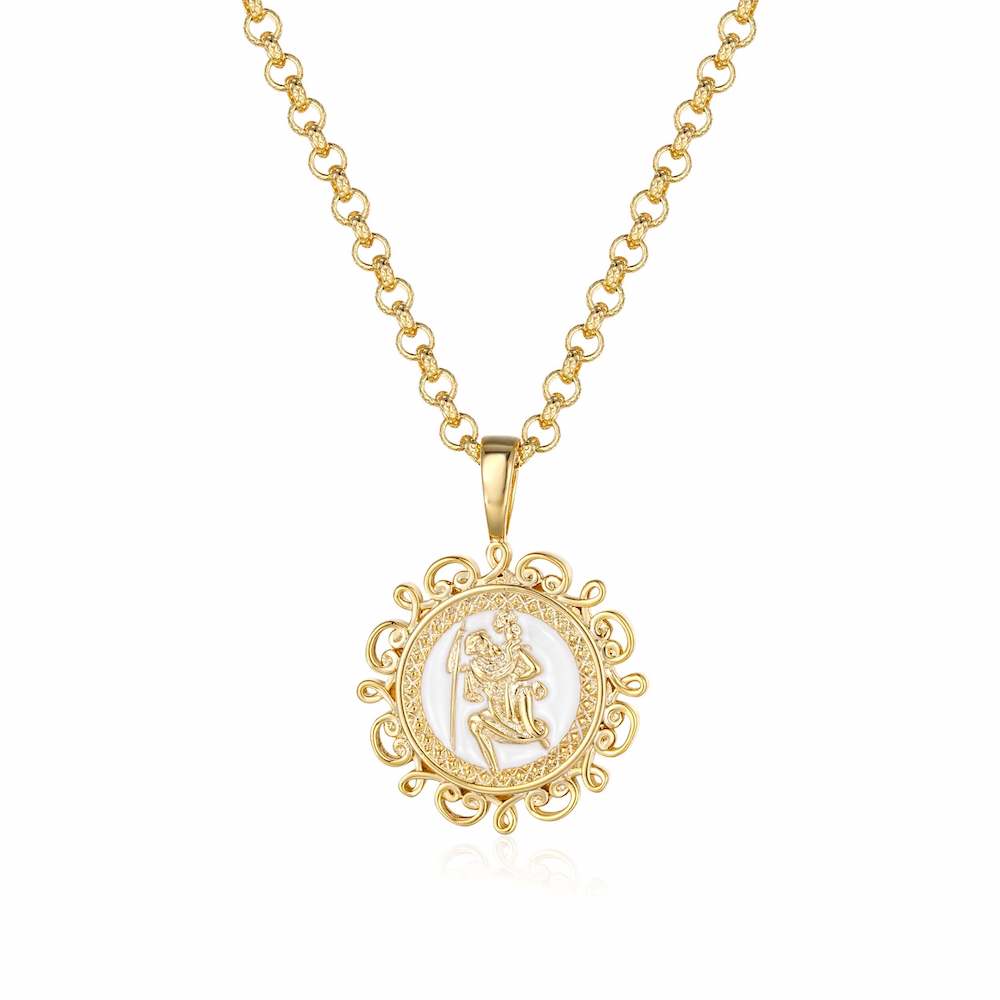 St. Christopher pendant in gold, 22-inch chain