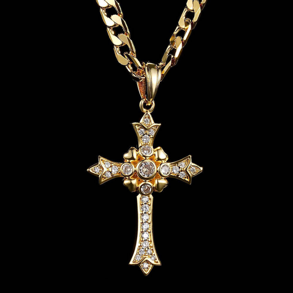 Gold Bonded Chain with Gothic Cross Pendant