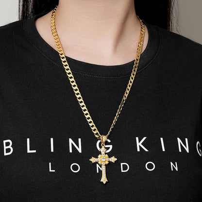 Person wearing Gothic Cross Pendant Necklace