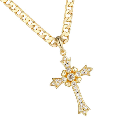 Gothic Cross Pendant with Stones and Gold Chain