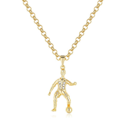 Gold Footballer Pendant Necklace 22 Inch 4mm Belcher Chain