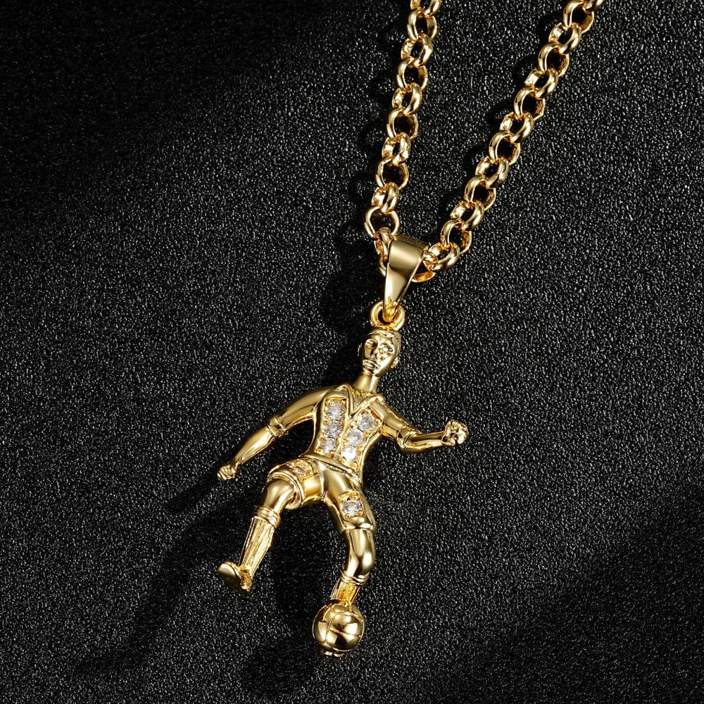 Gold Footballer Pendant Necklace 22 Inch 4mm Belcher Chain