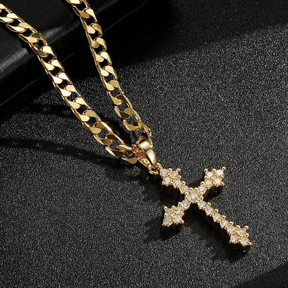 Gold Filled Cross Pendant with Pink Stones