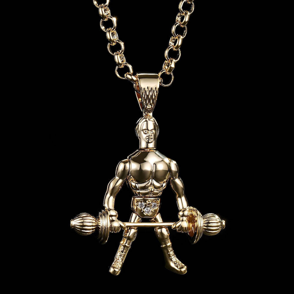 Premium Gold Weightlifter Pendant with Gold Filled Belcher Chain