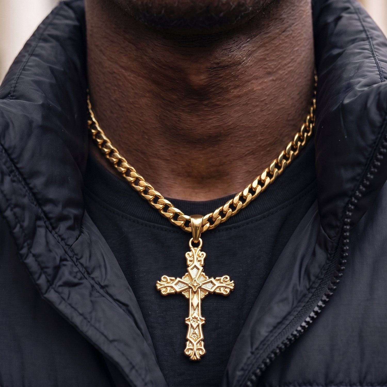 Gold Filigree Cross Pendant Necklace 22inches