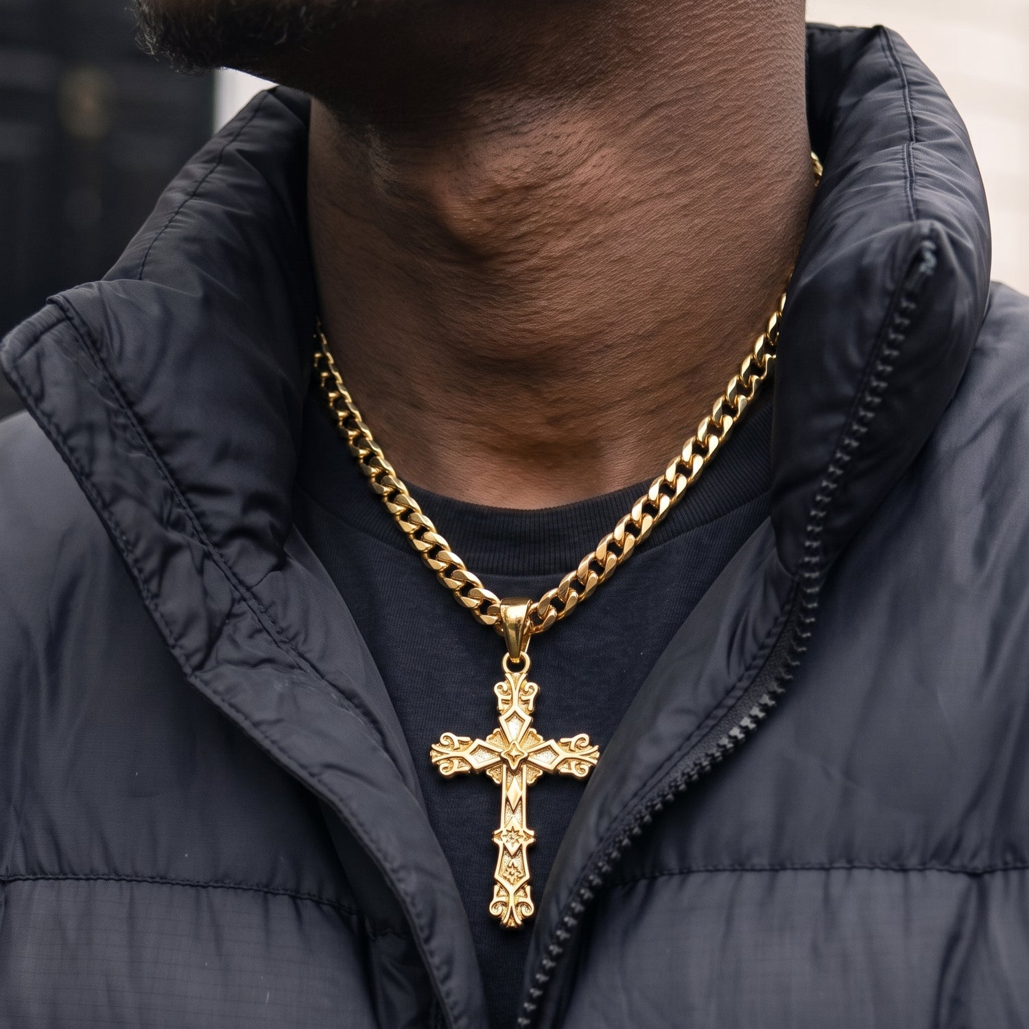 Gold Filigree Cross Pendant Necklace 22inches
