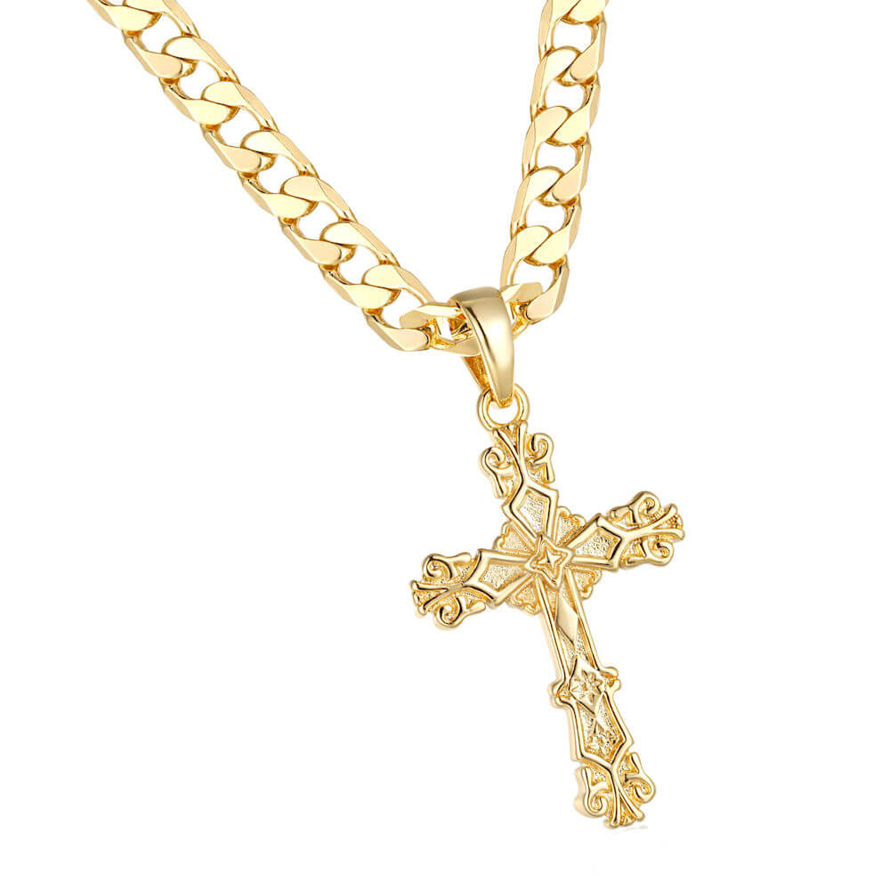 Filigree Cross Pendant with Gold Chain