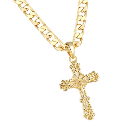 Filigree Cross Pendant with Gold Chain