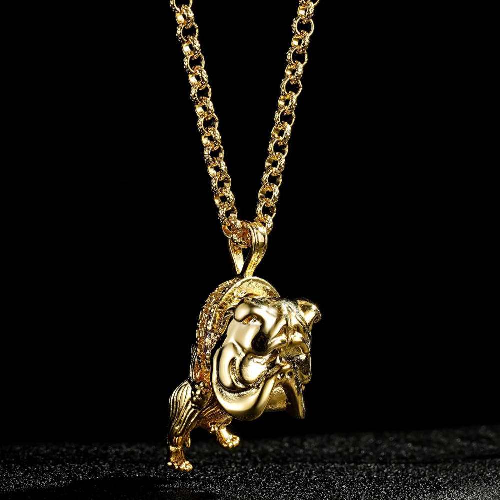 Gold Bulldog Pendant with Stones on a 22-inch belcher chain