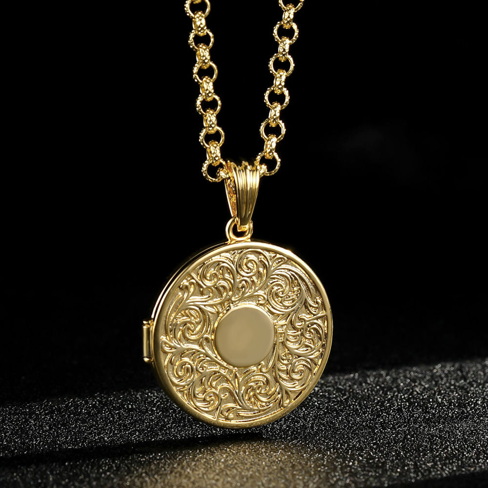 Premium Large Gold Filigree Round Locket with Gold Filled Chain