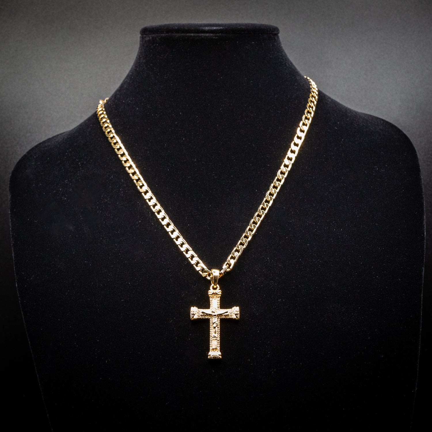 Heavy Gold Jesus Cross Crucifix Pendant with Stones 24 Inch 6mm Cuban Chain
