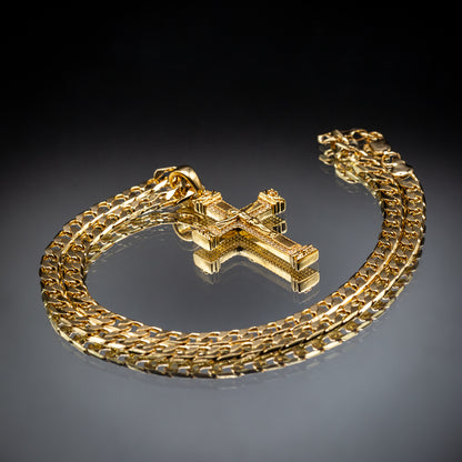 Heavy Gold Jesus Cross Crucifix Pendant with Stones 24 Inch 6mm Cuban Chain