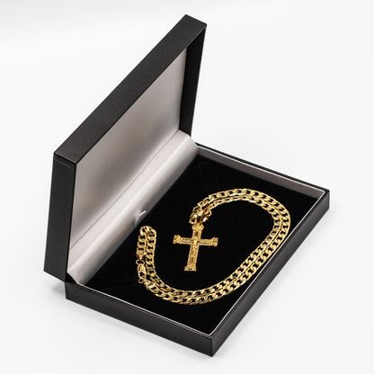 Heavy Gold Jesus Cross Crucifix Pendant with Stones 24 Inch 6mm Cuban Chain