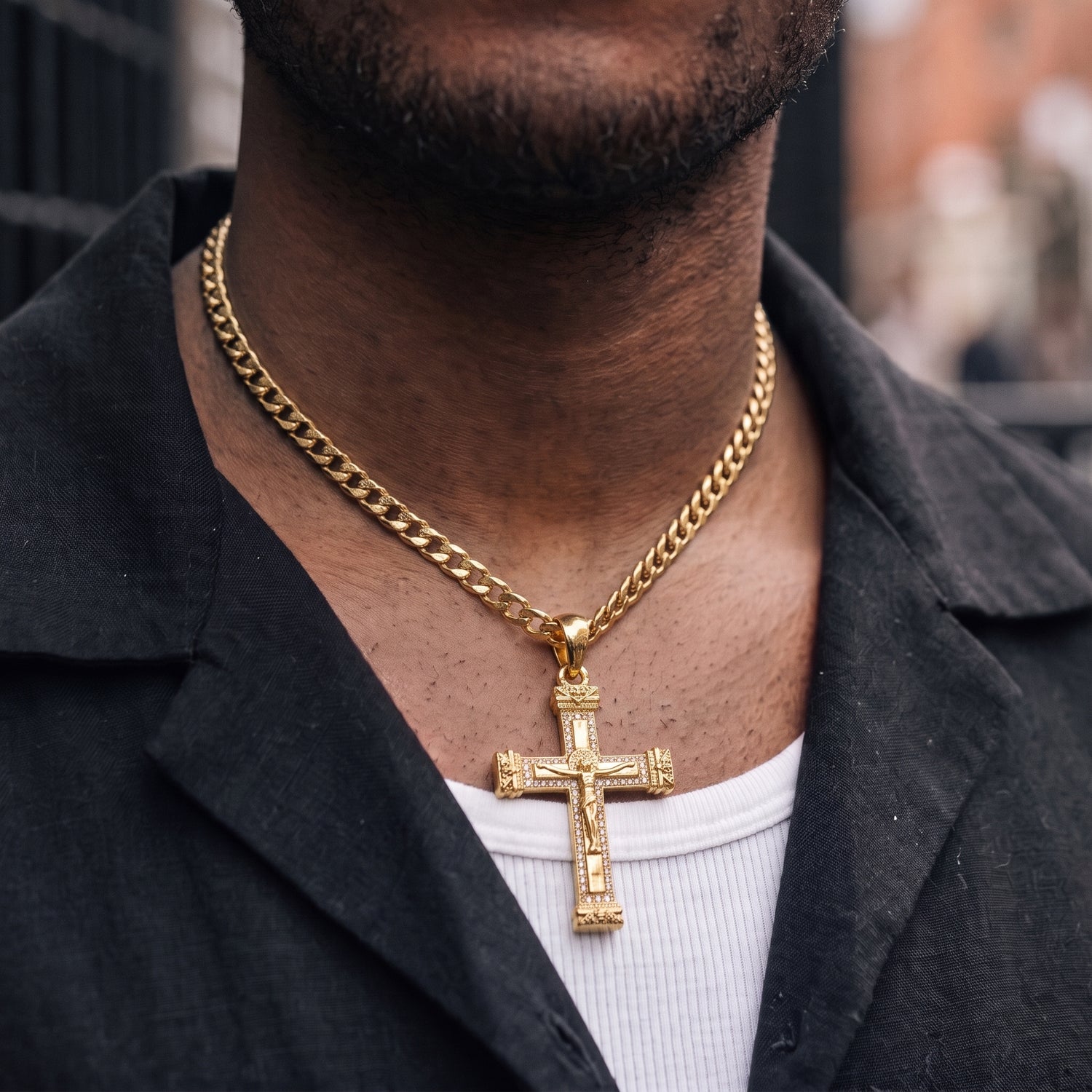 Gold Jesus Crucifix Pendant Necklace 22inches