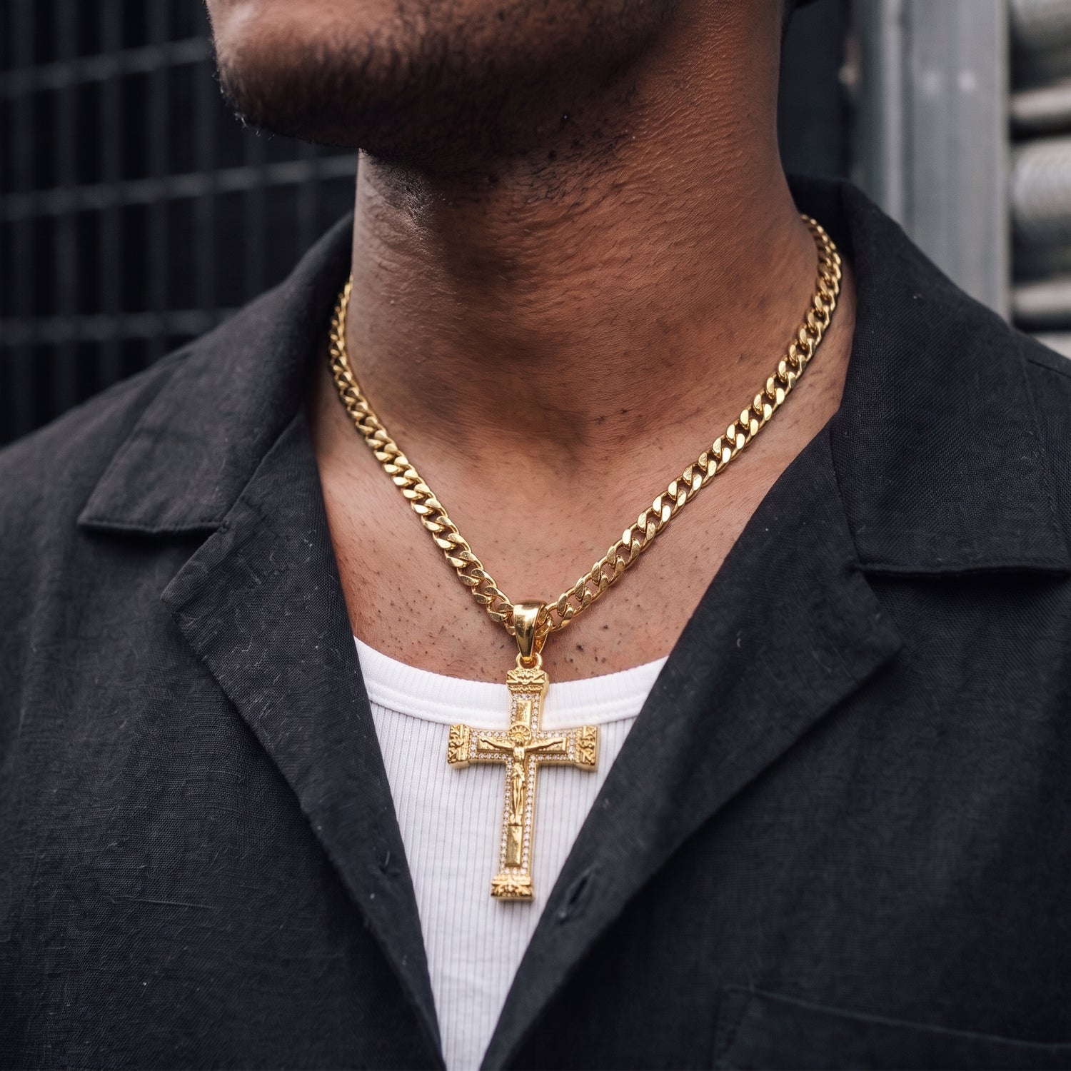 Gold Jesus Crucifix Pendant Necklace 22inches