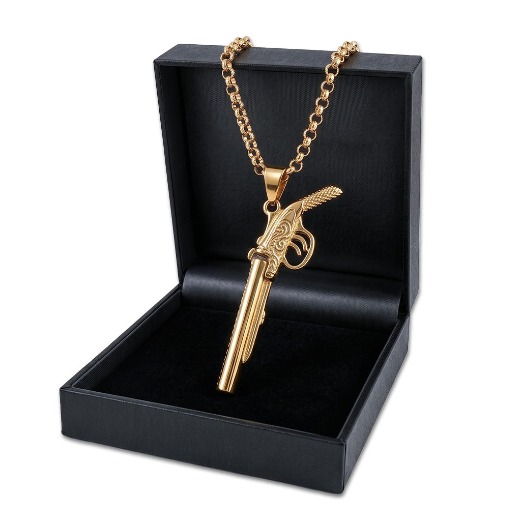 Gold Double Barrel Shotgun Pendant 24inches