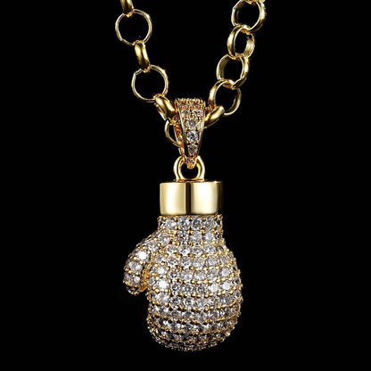 Gold Boxing Glove Pendant With Stones 22 Inch