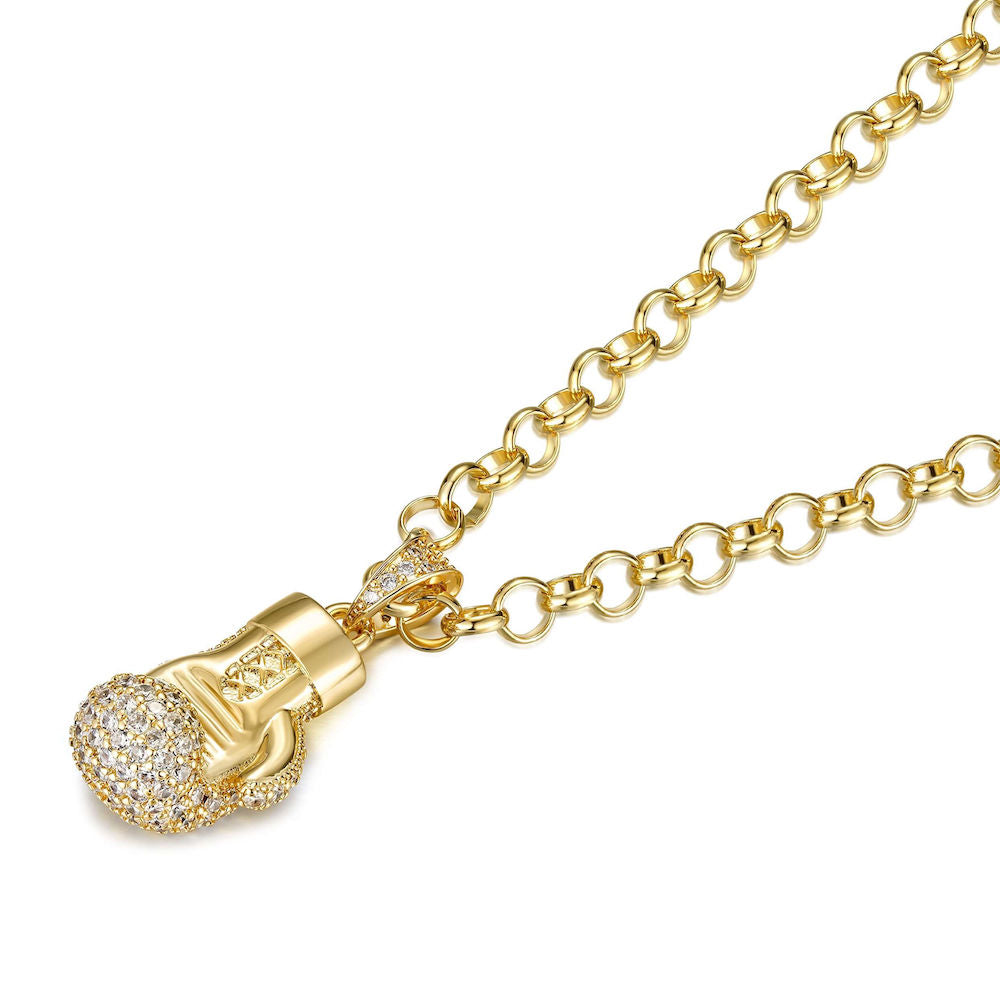 Gold Boxing Glove Pendant With Stones 22 Inch