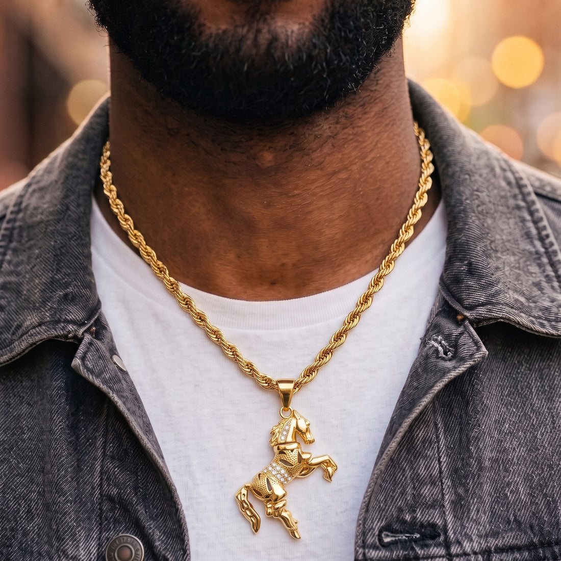 Gold Moveable Horse Pendant 5mm Rope