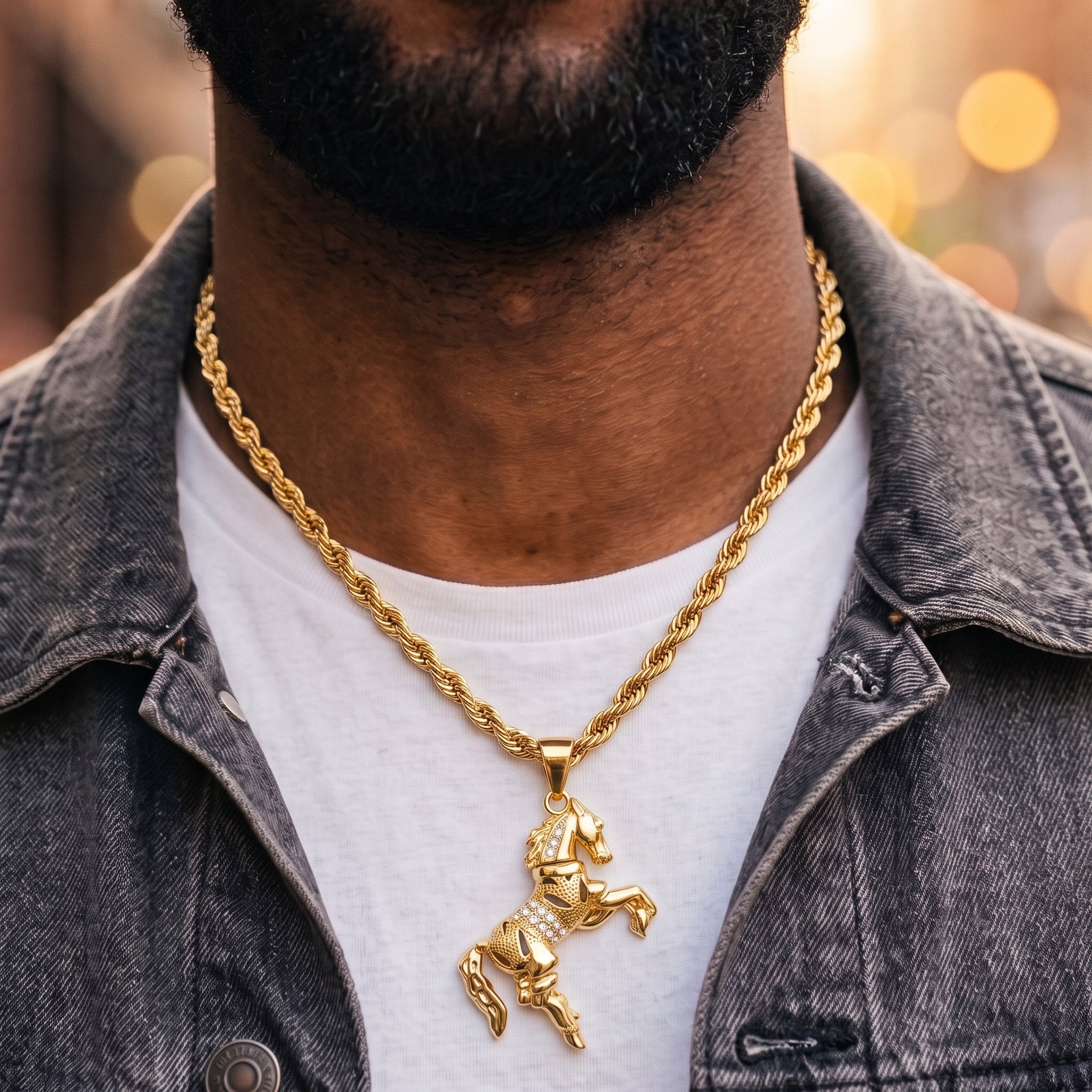 Gold Moveable Horse Pendant 5mm Rope