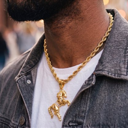 Gold Moveable Horse Pendant 5mm Rope