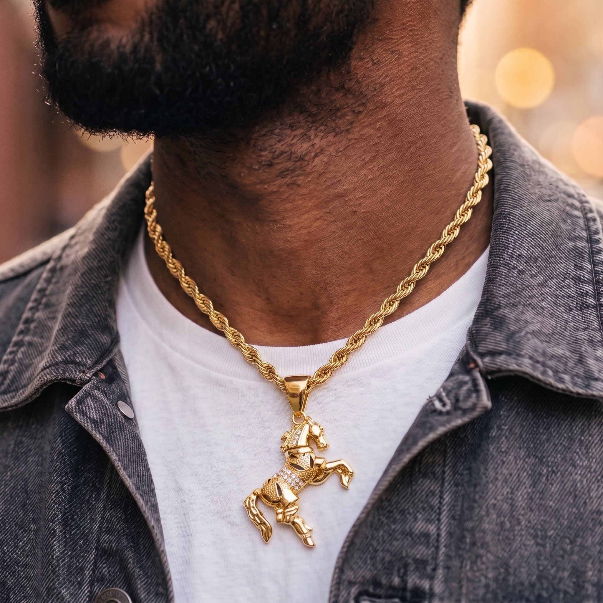 Gold Moveable Horse Pendant 5mm Rope