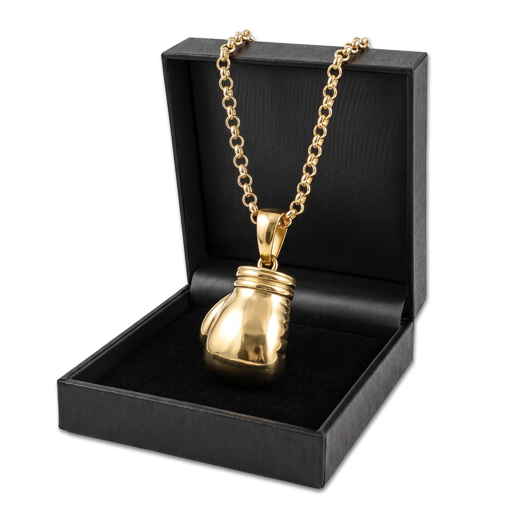 Gold 3D Boxing Glove Pendant Necklace with Chain 22 Inch