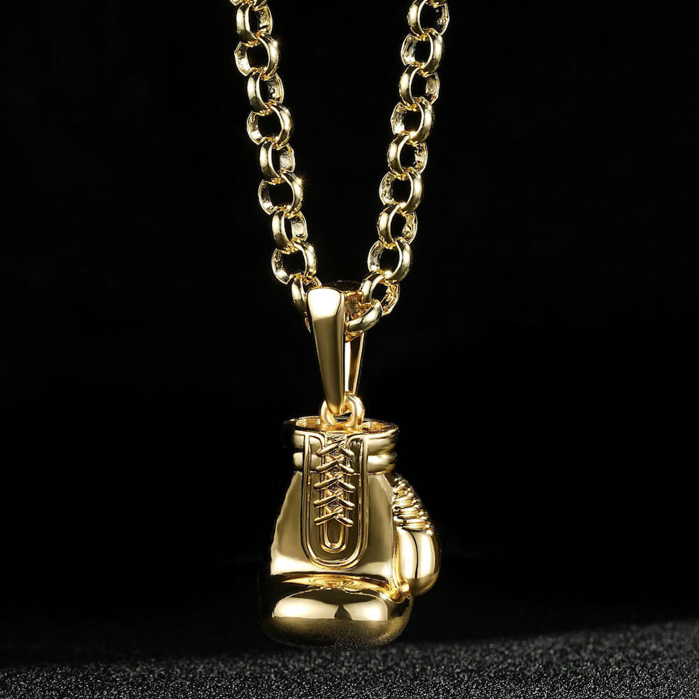 Gold Large Boxing Glove Pendant Necklace 22 Inches 7 mm Belcher Chain 77 g Statement Jewellery