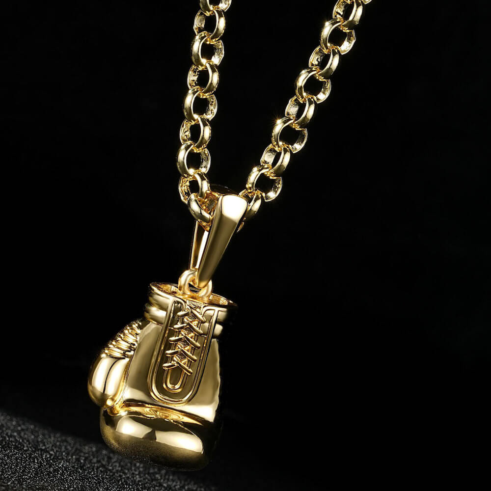 Gold Large Boxing Glove Pendant Necklace 22 Inches 7 mm Belcher Chain 77 g Statement Jewellery