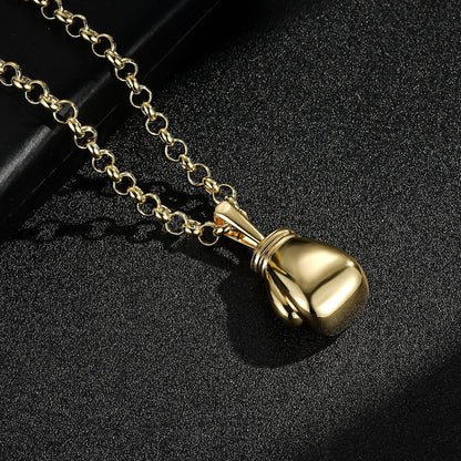 Gold Large Boxing Glove Pendant Necklace 22 Inches 7 mm Belcher Chain 77 g Statement Jewellery
