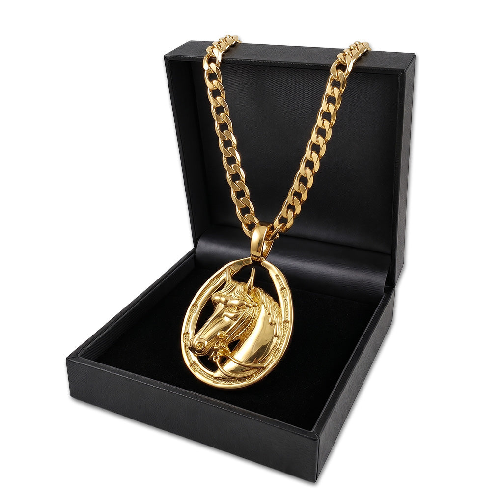 Gold Horseshoe Pendant Necklace 24inches