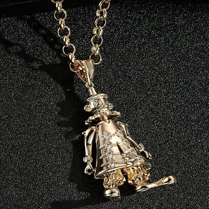 Gold-filled 3D clown pendant with sparkling clear stones, featuring a detailed clown design